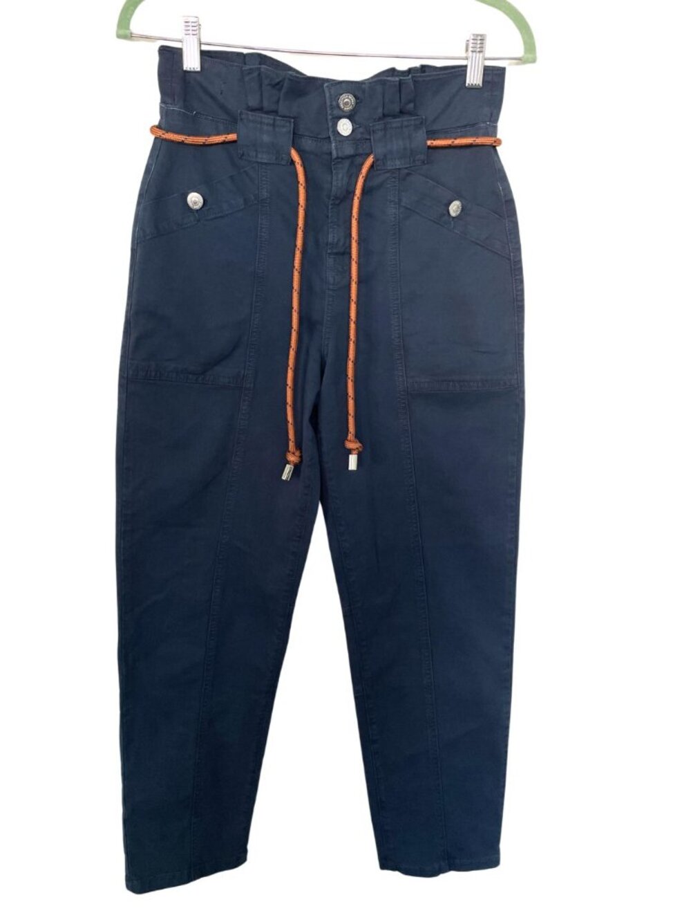Veronica Beard Jeans Karter Straight Leg Paper Bag Waist Sz 25 Navy Blue